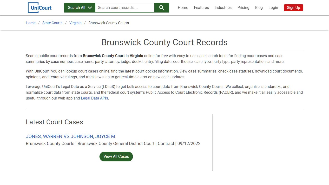 Brunswick County Court Records | Virginia | UniCourt